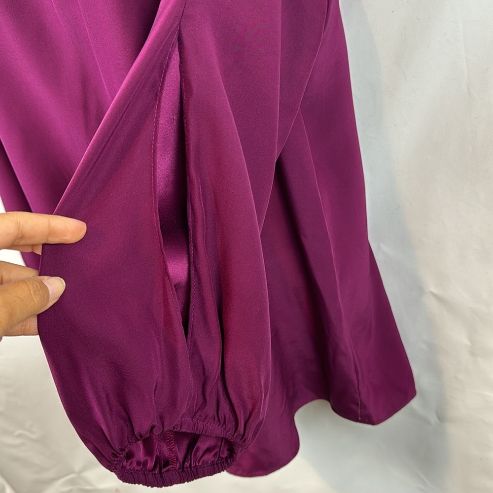 DREW 100% Silk Long Sleeve Fuchsia Cut Out Casual Blouse Long Sleeve Top Size M - Picture 5 of 9